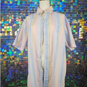 CREMIEUX CLASSICS Striped Button Down Shirt Short Sleeve Men Size L‎ Pastel